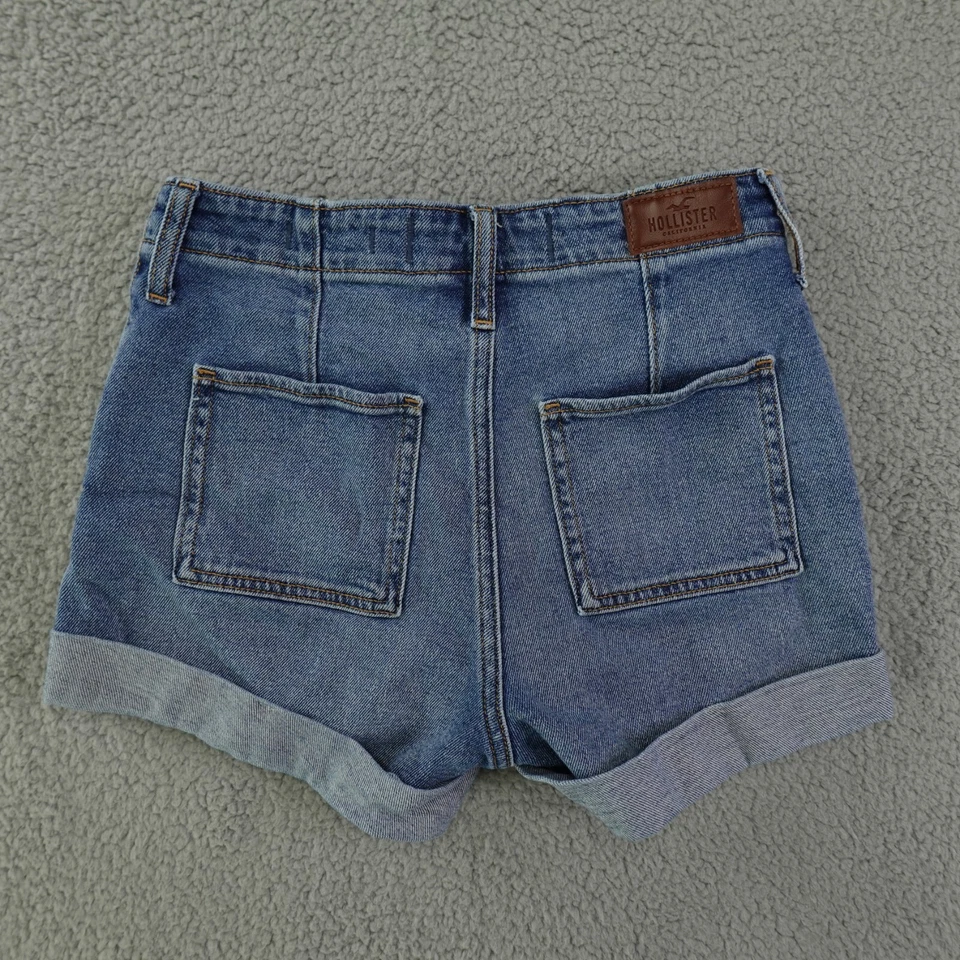 Hollister Jean Shorts Womens 1 25 Blue High Rise Mom Vintage Stretch Cuffed 3" - Image 2 of 4