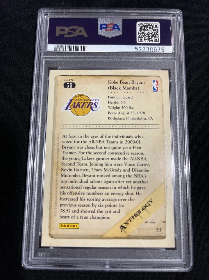 2012 Panini Kobe Anthology #53 Kobe Bryant PSA 9, Pop 4/none higher, LA Lakers - Image 2 of 2