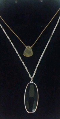 2 Necklaces Luna Forte Gold Pltd Glass Pendant 28'' & Stella & Dot Silvertone 30''