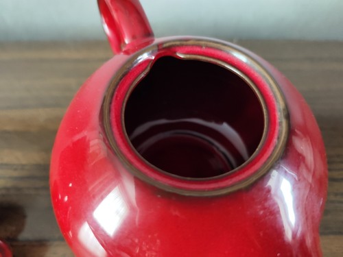 Mid Century Red Ceramic Tea Pot No Damage Rare - Picture 6 of 8