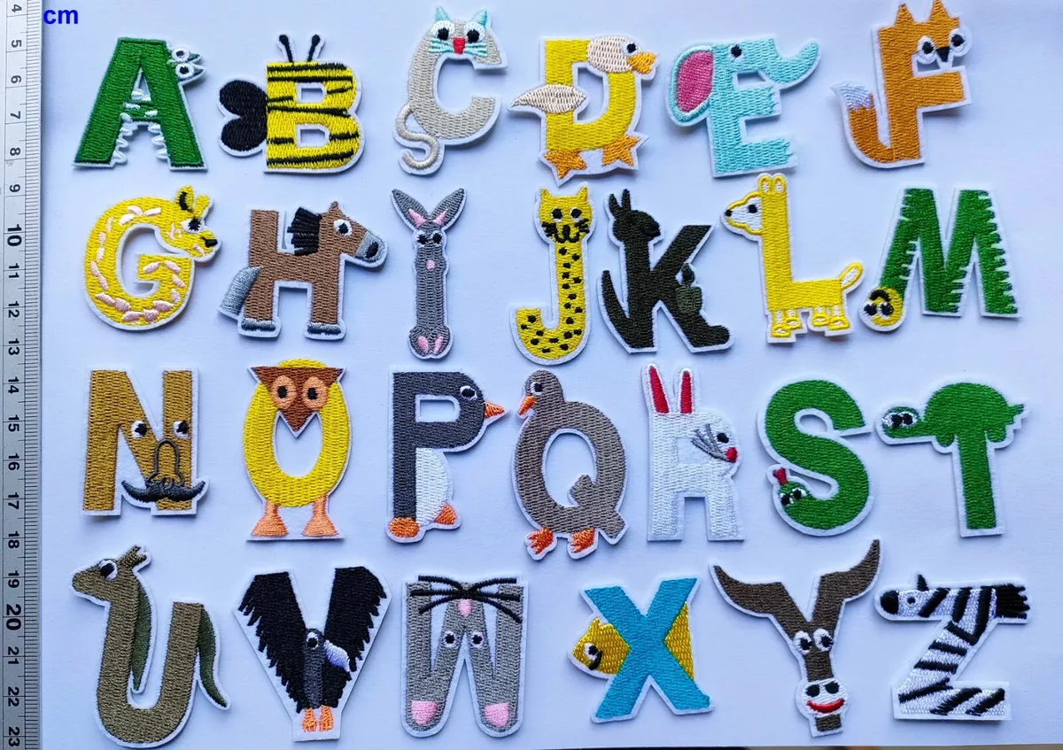 26x Alphabet Animal Zoo Letter Fabric Iron on Patches Appliques DIY Craft  Sewing