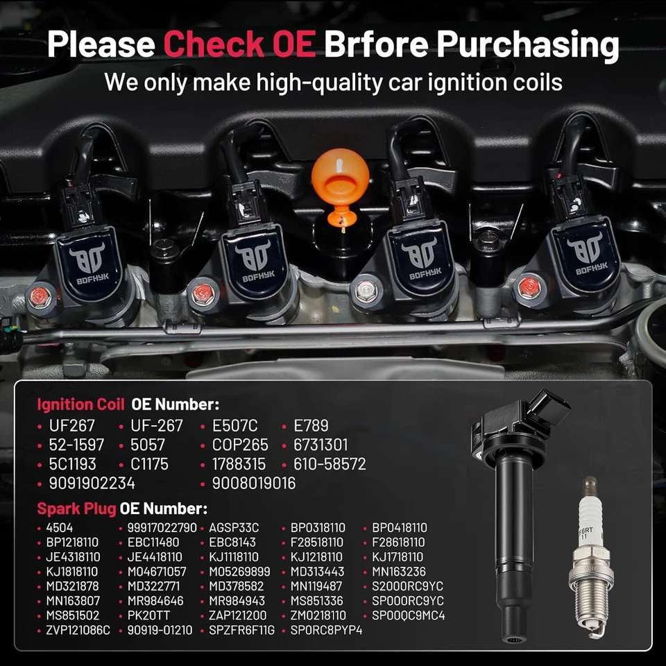 6X Ignition Bobinas + 6X Spark Plug for 1999-2003 Lexus ES300 RX300 V6 3.0L UF26 - Image 4 of 4