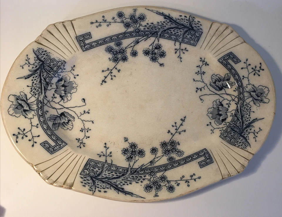 Plato C H & H Tunstall Windsor Inglaterra siglo XIX victoriano raro azul y blanco Foto 2 de 4