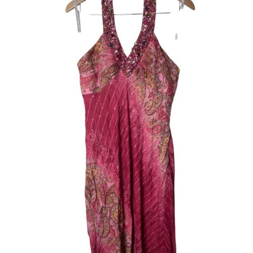 Y2K Vintage Niki Livas Pink Floral Beaded Prom Maxi Dress 14 1372 - Picture 3 of 9