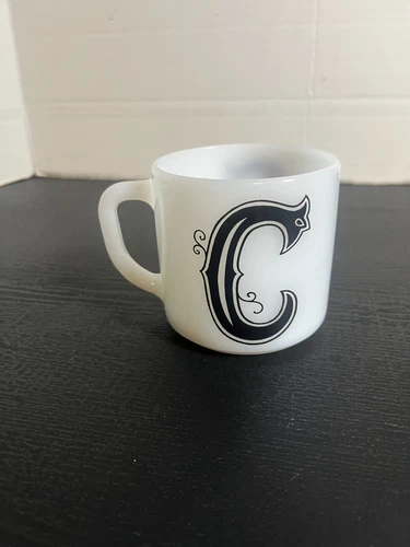 Vintage Federal Milk Glass Monogrammed Initial "C" Coffee Cup Mug USA D Handle
