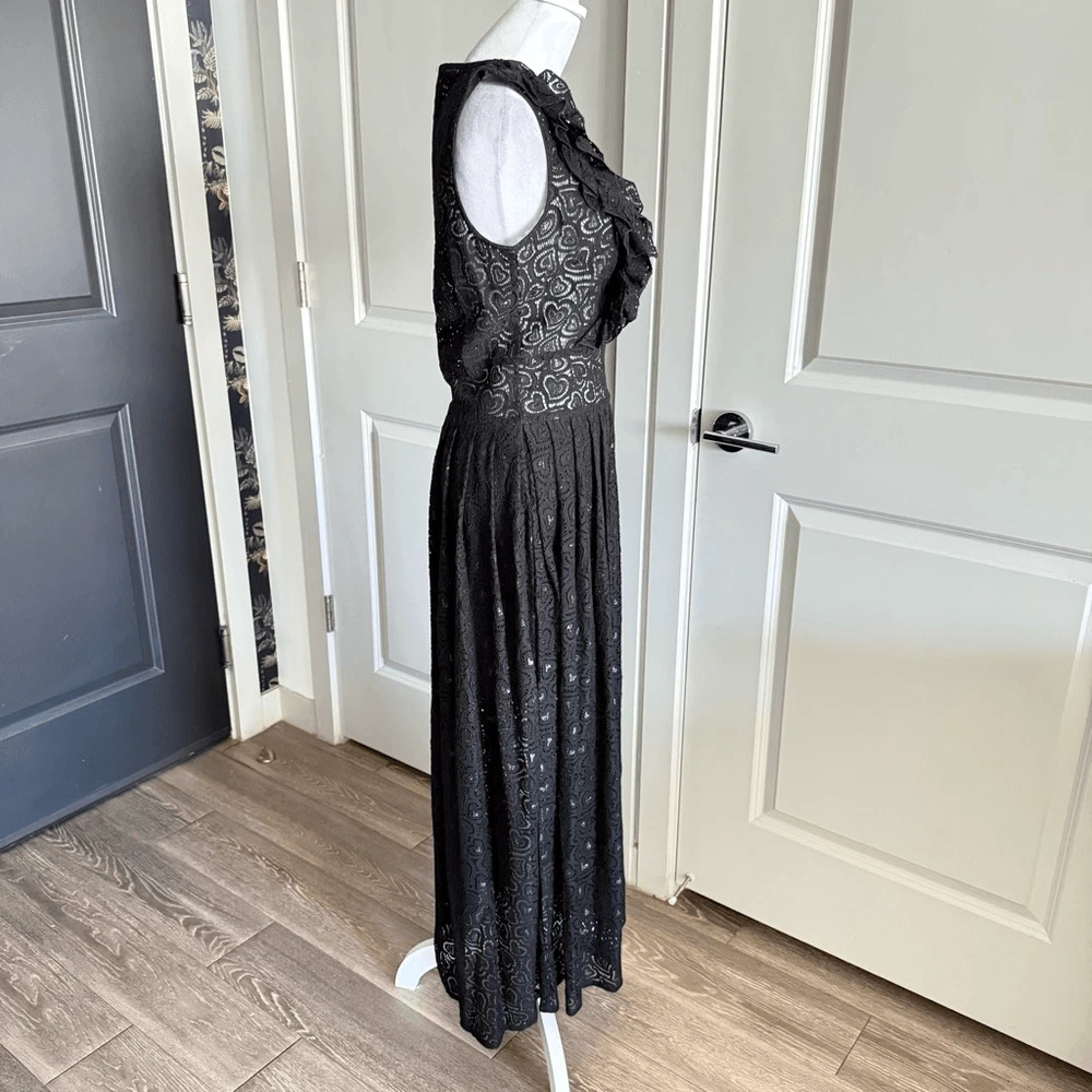 Maxi abito Love Moschino nero cuore pizzo con volant e pieghe taglia 6