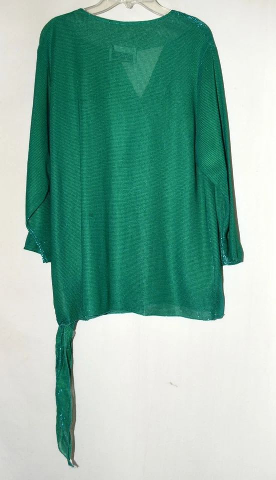 Vintage 70s Teddi of California Green Sparkle Side Tie Disco Top Size 14 USA - Image 3 of 4