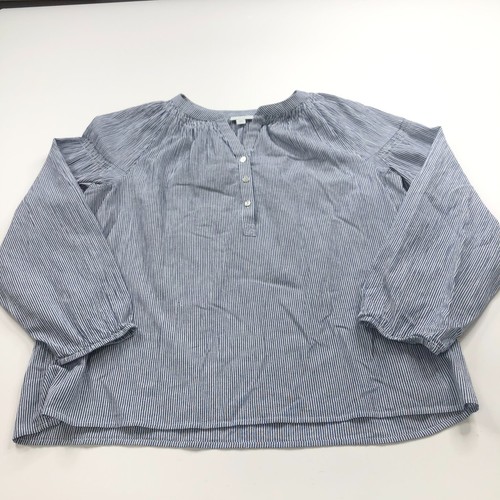 J.Jill Grande Algodón Calzoncillo Campesino Mujer Pullover Botón Top Azul Rayas COMO NUEVO - Imagen 4 de 13