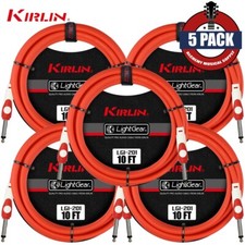 5-PACK Kirlin 10 ft Guitar Instrument Patch Cable RED Free Cable Tie 1/4" NEW