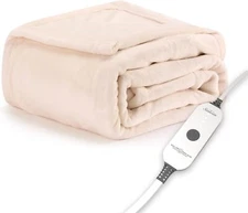 Sunbeam Royal Posh Ribbed Champagne Heated Personal Throw Blanket Adjustable