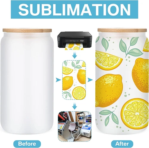 8 Pack Frosted Sublimation Glass Cups 16oz Mugs with Bamboo Lid HTVRONT - Picture 5 of 11
