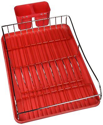 Uniware Red Chrome Dish Rack with Plastic Tray [18009-rd]