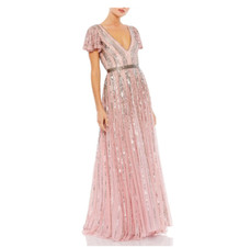 MAC DUGGAL 70108 SEQUIN STRIPE TULLE ROSE BALL- GOWN  sz 10