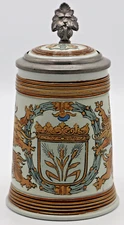Crest with Barley & Lions by Mettlach 1/2 L German beer stein antique # 1532