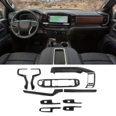 Black Wood ABS Center Console Interior Trim Cover Kit For Chevy Silverado 22+11P