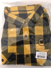 Mens Plaid Flannel Shirt Long Sleeve Casual Yellow Checked Button Down