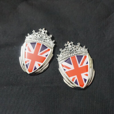 2x Chrome Silver U.K. Flag Metal Badge Decal Sticker Emblem Coupe England uk AWD