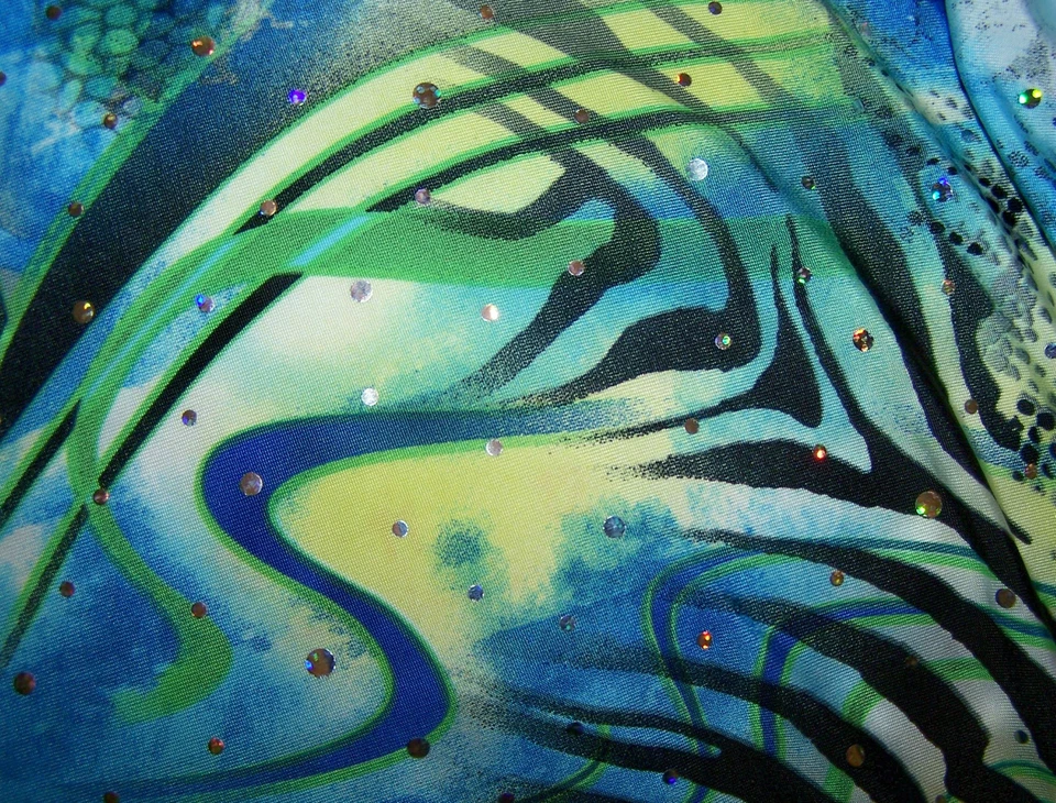 Blue Swirly Animal Print Hologram Sequin Dot Lycra Stretch Fabric 1 yard 11 inch - Image 2 of 4