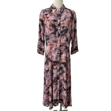 Anthropologie Dolan Cora Maxi Shirtdress Button-Down 3/4 Sleeves 14