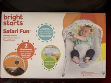 Bright Starts Safari Fun Vibrating Bouncer Gray Multicolor Toy Bar Infant Chair