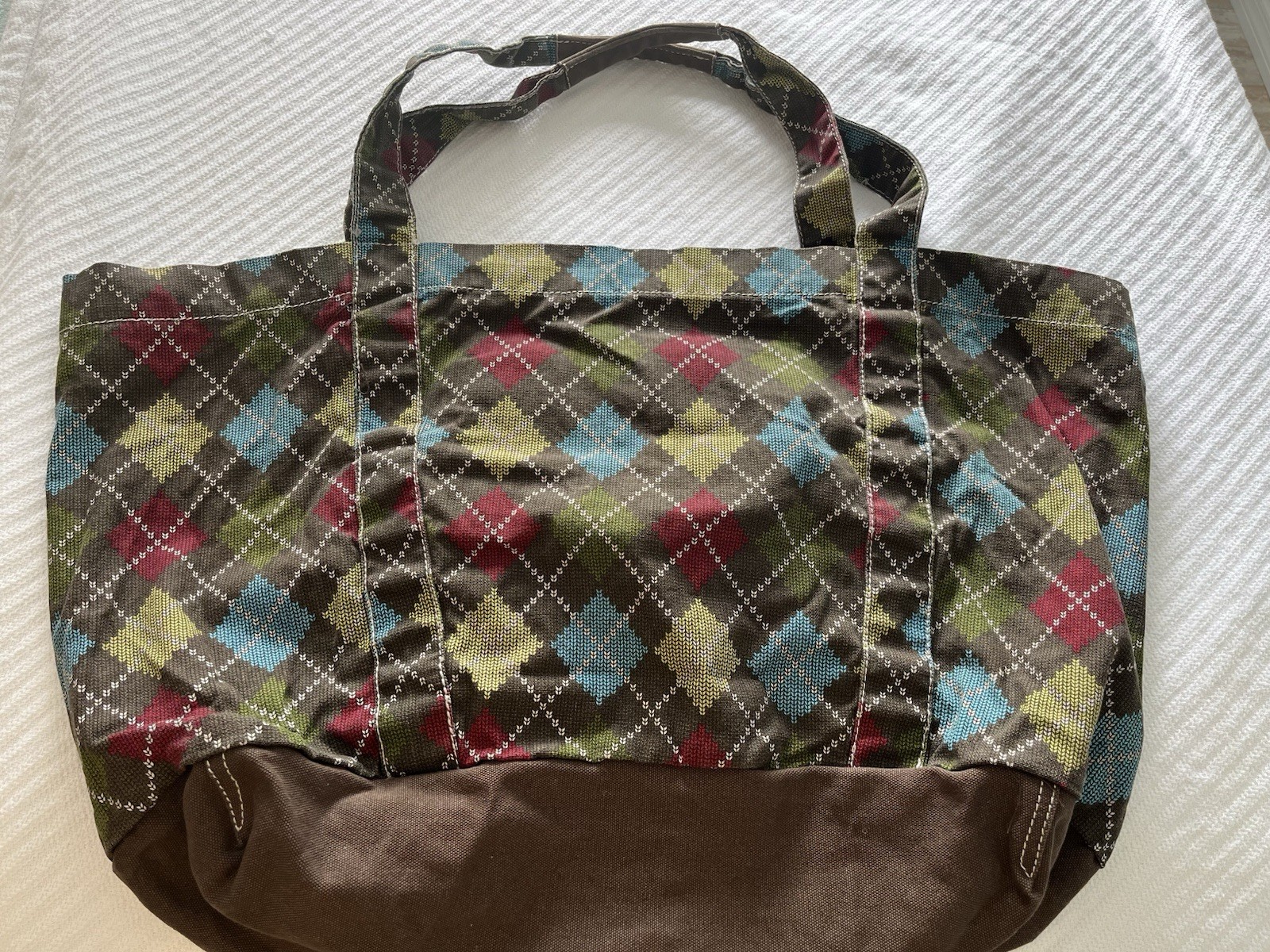 Thirty One 31 Windsor Argyle Large Expandable Tote Bag perfect 4 fall and winter