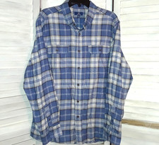 George Men's Large Flannel Button Down Shirt Long Sleeve Soft Blue Plaid Pockets