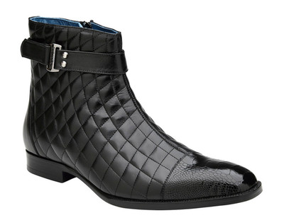 BELVEDERE Men's LIBERO Side-Zip Ostrich Quilted Leather Boots, Black, Size 9 M
