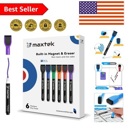 Vibrant Magnetic Whiteboard Markers - 6 Fine Tip Colors, No Smell, Non-Toxic