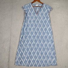 J.Jill Pure Jill Dress Women Medium Tall Blue Ikat Print Embroidered Coastalcore