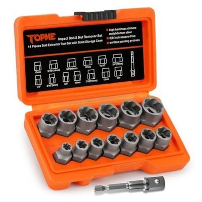 Bolt Extractor Kit,14 Piece Impact-Grade CR-MO Steel Nut Remover Set, 3/8''