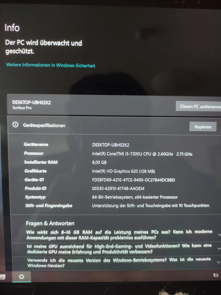Microsoft Surface Pro 5 (i5-7300U, 8GB RAM) – lese Beschreibung – Ladegerät  - Bild 4 von 4