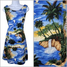Hawaiian Tropical Sheath Dress size XL Beach Palm Tree Luau Vintage 90s Blue