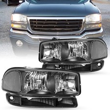 4PCS Headlight Fit 99-06 Sierra 1500 2500 3500 Yukon Black Clear