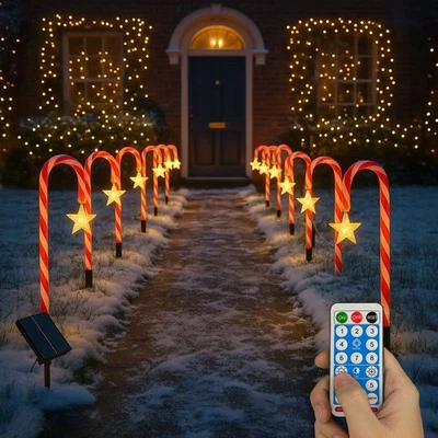 Neo Large Candy Cane Lolly Lollipop Christmas Remote Solar Battery LED Lights