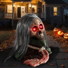Halloween Animatronic Decorations,Creepy Moving Skeleton Prop with Sounds and...