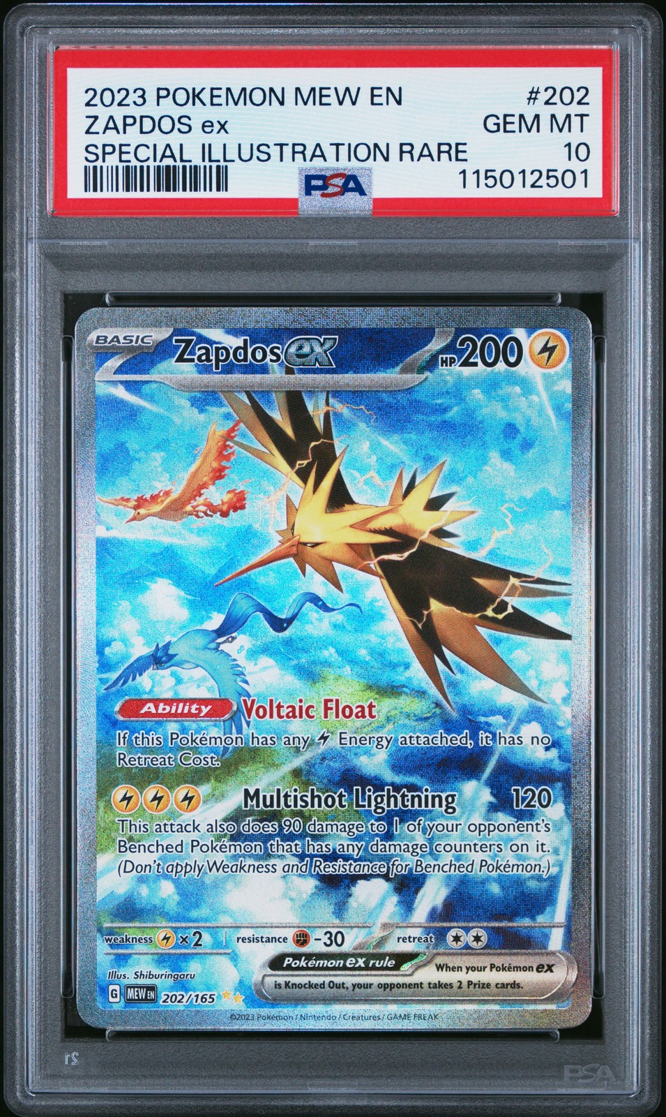 2023 POKEMON MEW EN-151 SPECIAL ILLUSTRATION RARE #202 ZAPDOS EX PSA 10