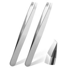 QFGasre 2Pcs Tweezers for Eyebrows Women Facial Hair eyebrow Silver
