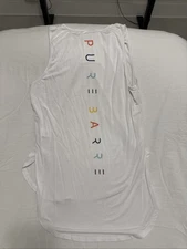 Women’s Small Pure Barre Tank Top White Multi Color Logo Sleeveless Athletic Top