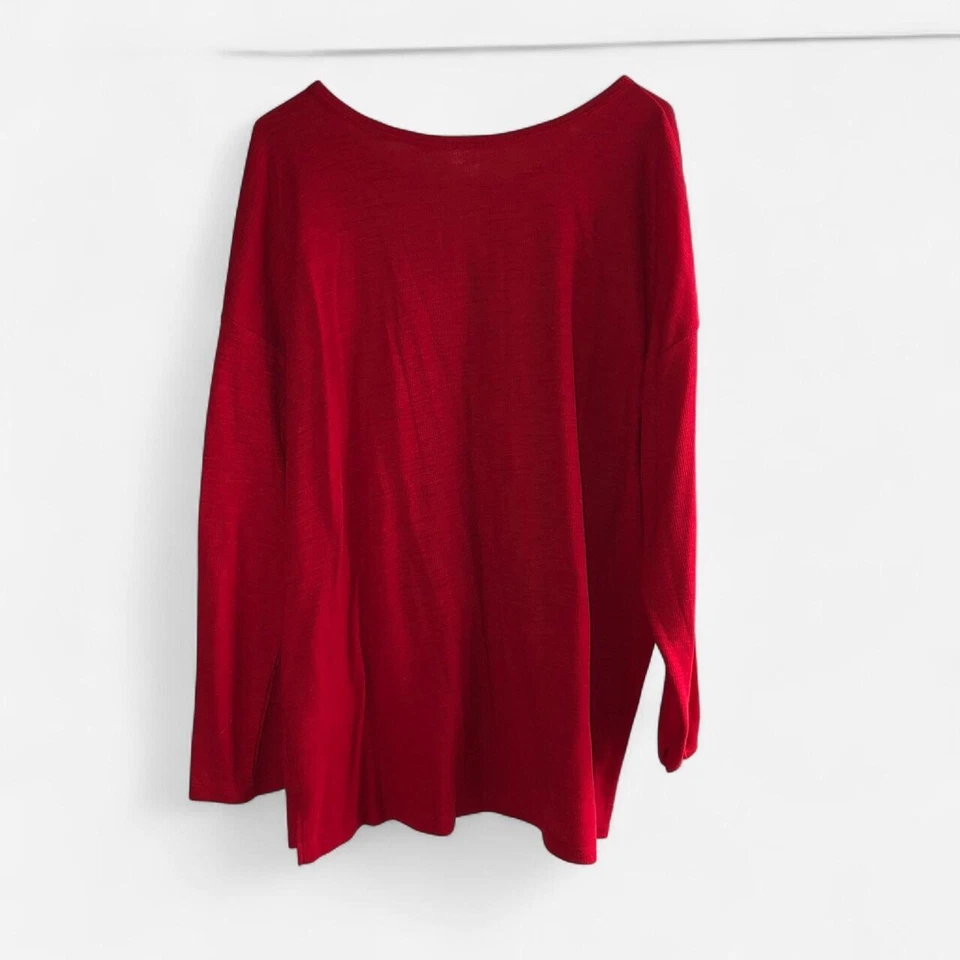 HOLIDAY TIME SIZE 1X 红色圣诞欢呼长袖华夫格上衣 — 第 2/3 张图片