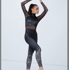 Weissman Elite Animal Contemporary Lustre Black Unitard Dance Costume 14920 XSA