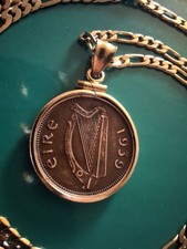  1939 IRISH Feoirling Harp Coin Pendant 14k 1/20th, Gold Filled Chain Coa & Box