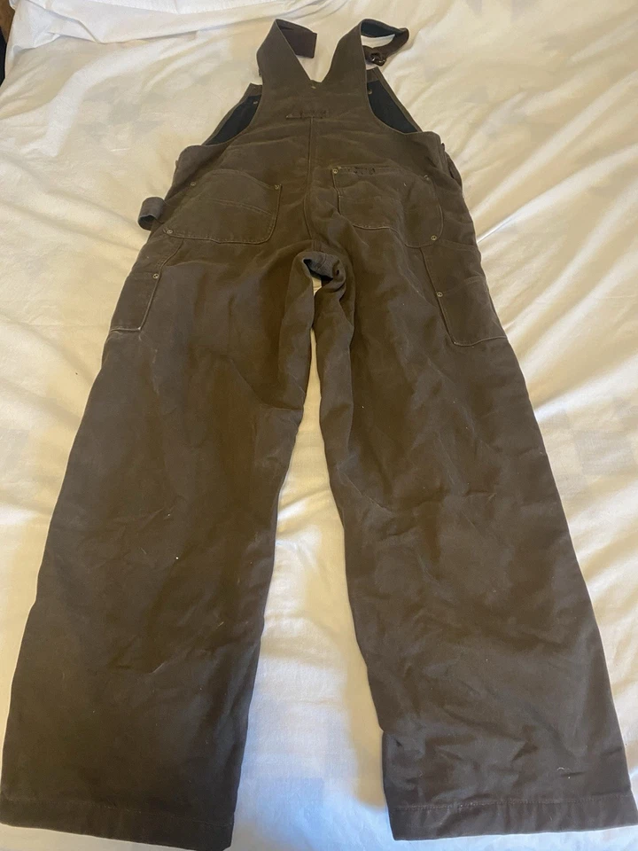 Men's Walls Blizzard Pruf Bib Overalls Size 38 X 30 Brown Canvas Lined Carpenter - Image 2 of 4