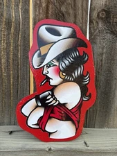 American Traditional Cowgirl Tattoo Flash Handmade Tattoo Shop Sign