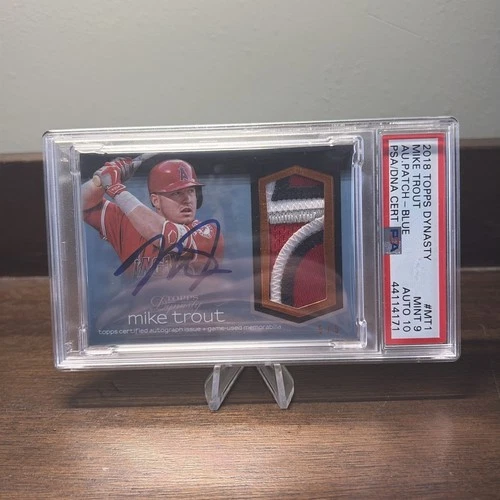 2018 Topps Dynasty Mike Trout 4 Color Patch Auto /5 PSA 9 Auto 10 - Blue Ink
