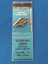 Good Year Tires Glatfelters Garage Loganville Pa Vtg Matchbook Cover Lt2373