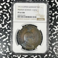 1913 Germany Prussia 5 Mark Karl Goetz Pattern NGC PR61BN Lot#G1316 Proof!