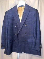 MOSS Tailored Fit Blue Check Double-Breasted 2pc Suit 46R W38 L31