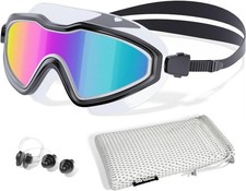 COOLOO Swim Goggles, Wide View No Leaking B-black Frame/Mirrored Lens