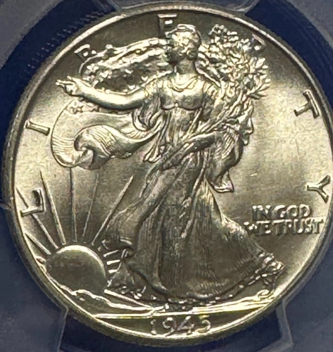 GEM BU 1945 WALKING LIBERTY HALF DOLLAR PCGS MS65  BLAST WHITE -STUNNING