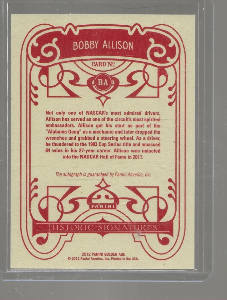 2012 Panini Golden Age Historic Signatures #40 Bobby Allison ON CARD  AUTO - Image 2 of 2